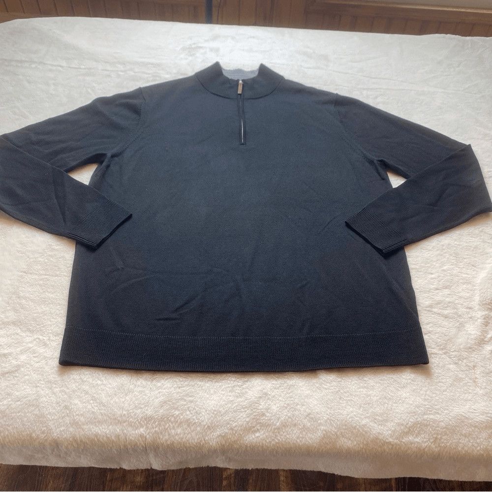 Nordstrom Men’s Shop Mens XL Black Merino Wool Quarter Zip Sweater Italian